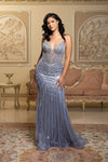 Load image into Gallery viewer, Wholesale Sparkling Beaded Mermaid Gown with Illusion Corset by LA8208 - DUSTYBLUE - Prom Dress LA Merchandise