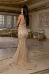 Load image into Gallery viewer, Wholesale Beaded Mesh Evening Gown Deep V-Neck Formal Prom Dress with Sheer Skirt &amp; Lace-Up Back by LA8210