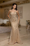 Load image into Gallery viewer, Wholesale Beaded Mesh Evening Gown Deep V-Neck Formal Prom Dress with Sheer Skirt &amp; Lace-Up Back by LA8210