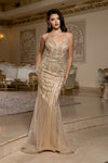 Load image into Gallery viewer, Wholesale Beaded Mesh Evening Gown Deep V-Neck Formal Prom Dress with Sheer Skirt &amp; Lace-Up Back by LA8210