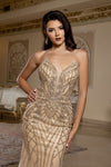 Load image into Gallery viewer, Wholesale Beaded Mesh Evening Gown Deep V-Neck Formal Prom Dress with Sheer Skirt &amp; Lace-Up Back by LA8210