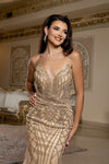 Load image into Gallery viewer, Wholesale Beaded Mesh Evening Gown Deep V-Neck Formal Prom Dress with Sheer Skirt &amp; Lace-Up Back by LA8210
