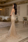 Load image into Gallery viewer, Wholesale Beaded Mesh Evening Gown Deep V-Neck Formal Prom Dress with Sheer Skirt &amp; Lace-Up Back by LA8210