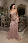 Load image into Gallery viewer, Wholesale Beaded Mesh Evening Gown Deep V-Neck Formal Prom Dress with Sheer Skirt &amp; Lace-Up Back by LA8210