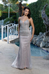 Load image into Gallery viewer, Wholesale Beaded Mesh Evening Gown Deep V-Neck Formal Prom Dress with Sheer Skirt &amp; Lace-Up Back by LA8210