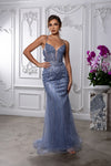 Load image into Gallery viewer, Wholesale Beaded Mermaid Gown with Spaghetti Straps &amp; Corset Back Prom Dress by LA8212 - DUSTYBLUE - Prom Dress LA Merchandise