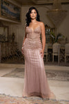 Load image into Gallery viewer, Wholesale Beaded Mermaid Gown with Spaghetti Straps &amp; Corset Back Prom Dress by LA8212 - ROSEGOLD - Prom Dress LA Merchandise