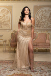 Load image into Gallery viewer, Wholesale Off-Shoulder Beaded Evening Gown with High Slit by LA8214