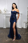 Load image into Gallery viewer, Wholesale Off-Shoulder Beaded Evening Gown with High Slit by LA8214