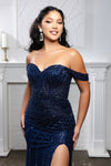 Load image into Gallery viewer, Wholesale Off-Shoulder Beaded Evening Gown with High Slit by LA8214