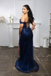 Load image into Gallery viewer, Wholesale Off-Shoulder Beaded Evening Gown with High Slit by LA8214