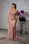 Load image into Gallery viewer, Wholesale Off-Shoulder Beaded Evening Gown with High Slit by LA8214