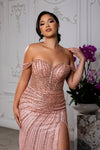 Load image into Gallery viewer, Wholesale Off-Shoulder Beaded Evening Gown with High Slit by LA8214