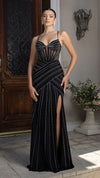 Load image into Gallery viewer, Wholesale Rhinestone Embellished Mesh Corset Evening Gown with High Slit by LA8215
