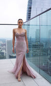 Load image into Gallery viewer, Wholesale Beaded Strapless Corset Formal Prom Dress with High Slit by LA8216