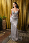 Load image into Gallery viewer, Wholesale Beaded Mesh Mermaid Gown Sparkling Strappy Back Evening Dress by LA8221 - SILVER NUDE - Prom Dress LA Merchandise
