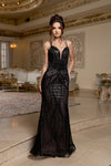 Load image into Gallery viewer, Wholesale Beaded Mesh Mermaid Evening Gown Strappy V-Neck Formal Dress with Lace-Up Back by LA8222 - - Prom Dress LA Merchandise