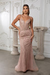 Load image into Gallery viewer, Wholesale Beaded Mesh Mermaid Evening Gown Strappy V-Neck Formal Dress with Lace-Up Back by LA8222 - - Prom Dress LA Merchandise
