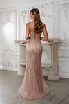 Load image into Gallery viewer, Wholesale Beaded Mesh Mermaid Evening Gown Strappy V-Neck Formal Dress with Lace-Up Back by LA8222 - - Prom Dress LA Merchandise