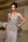 Load image into Gallery viewer, Wholesale Beaded Mesh Mermaid Evening Gown Strappy V-Neck Formal Dress with Lace-Up Back by LA8222 - - Prom Dress LA Merchandise
