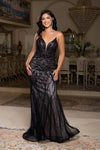 Load image into Gallery viewer, Wholesale Beaded Mesh Mermaid Gown Deep V-Neck, Lace-Up Back, Fully Embellished by LA8223 - BLACK NUDE - Prom Dress LA Merchandise