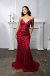 Load image into Gallery viewer, Wholesale Beaded Mesh Mermaid Gown Deep V-Neck, Lace-Up Back, Fully Embellished by LA8223 - BURGUNDY - Prom Dress LA Merchandise