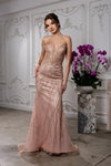 Load image into Gallery viewer, Wholesale Beaded Mesh Mermaid Gown Deep V-Neck, Lace-Up Back, Fully Embellished by LA8223 - ROSEGOLD - Prom Dress LA Merchandise