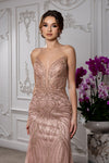 Load image into Gallery viewer, Wholesale Beaded Mesh Mermaid Gown Deep V-Neck, Lace-Up Back, Fully Embellished by LA8223 - - Prom Dress LA Merchandise
