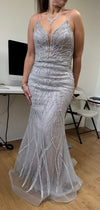 Load image into Gallery viewer, Wholesale Beaded Mesh Mermaid Gown Deep V-Neck, Lace-Up Back, Fully Embellished by LA8223 - - Prom Dress LA Merchandise