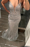 Load image into Gallery viewer, Wholesale Beaded Mesh Mermaid Gown Deep V-Neck, Lace-Up Back, Fully Embellished by LA8223 - - Prom Dress LA Merchandise