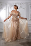 Load image into Gallery viewer, Wholesale Off Shoulder Sequin Evening Gown with Illusion Bodice &amp; Tulle Overskirt by LA8224 - - Prom Dress LA Merchandise