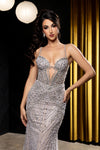 Load image into Gallery viewer, Wholesale Beaded Sheath Evening Gown Embellished Formal Prom Dress with Lace-Up Back by LA8229