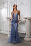 Load image into Gallery viewer, Wholesale Embellished Mermaid Evening Gown Spaghetti Strap Deep V-Neck Dress by LA8230