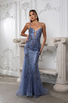 Load image into Gallery viewer, Wholesale Embellished Mermaid Evening Gown Spaghetti Strap Deep V-Neck Dress by LA8230