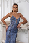 Load image into Gallery viewer, Wholesale Embellished Mermaid Evening Gown Spaghetti Strap Deep V-Neck Dress by LA8230