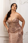 Load image into Gallery viewer, Wholesale Embellished Mermaid Evening Gown Spaghetti Strap Deep V-Neck Dress by LA8230