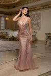 Load image into Gallery viewer, Wholesale Embellished Mermaid Evening Gown Spaghetti Strap Deep V-Neck Dress by LA8230