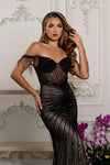 Load image into Gallery viewer, Wholesale Off-Shoulder Sequin Beaded Sheath Gown with High Slit Prom Evening Dress by LA8231 - - Dresses LA Merchandise