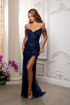 Load image into Gallery viewer, Wholesale Off-Shoulder Sequin Beaded Sheath Gown with High Slit Prom Evening Dress by LA8231 - - Dresses LA Merchandise