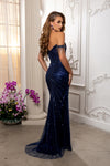 Load image into Gallery viewer, Wholesale Off-Shoulder Sequin Beaded Sheath Gown with High Slit Prom Evening Dress by LA8231 - - Dresses LA Merchandise