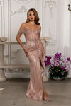 Load image into Gallery viewer, Wholesale Off-Shoulder Sequin Beaded Sheath Gown with High Slit Prom Evening Dress by LA8231 - ROSEGOLD - Dresses LA Merchandise
