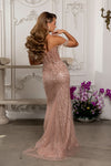 Load image into Gallery viewer, Wholesale Off-Shoulder Sequin Beaded Sheath Gown with High Slit Prom Evening Dress by LA8231 - - Dresses LA Merchandise