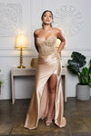 Load image into Gallery viewer, Wholesale Beaded Corset Satin Gown with High Slit Strapless Mermaid Formal Dress by LA8232 - - Prom Dress LA Merchandise