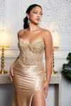 Load image into Gallery viewer, Wholesale Beaded Corset Satin Gown with High Slit Strapless Mermaid Formal Dress by LA8232 - - Prom Dress LA Merchandise