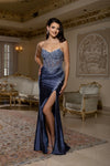 Load image into Gallery viewer, Wholesale Beaded Corset Satin Gown with High Slit Strapless Mermaid Formal Dress by LA8232 - - Prom Dress LA Merchandise