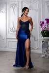 Load image into Gallery viewer, Wholesale Beaded Corset Satin Gown with High Slit Strapless Mermaid Formal Dress by LA8232 - - Prom Dress LA Merchandise