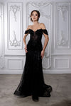 Load image into Gallery viewer, Wholesale Off Shoulder Beaded Mermaid Evening Gown Sheer Corset Bodice Lace-Up Back by LA8233 - - Prom Dress LA Merchandise
