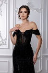 Load image into Gallery viewer, Wholesale Plus Size Off Shoulder Beaded Mermaid Evening Gown Sheer Corset Bodice by LA8233B
