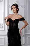 Load image into Gallery viewer, Wholesale Plus Size Off Shoulder Beaded Mermaid Evening Gown Sheer Corset Bodice by LA8233B