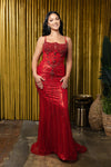 Load image into Gallery viewer, Wholesale Beaded Mermaid Prom Dress with Overskirt Sparkly Sleeveless Evening Gown by LA8234 - RED - Prom Dress LA Merchandise